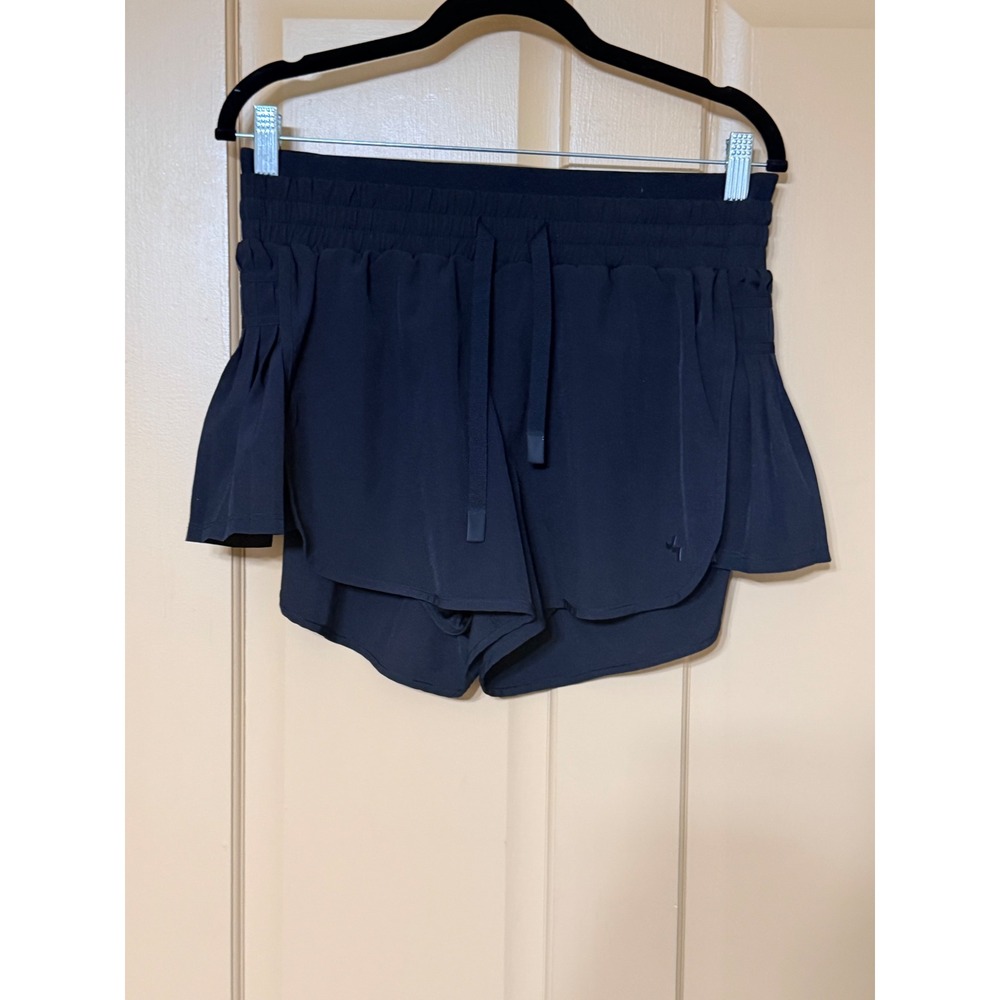 JoyLab Womens Black Layered Activewear Shorts Medium Pleated Sides Drawstring